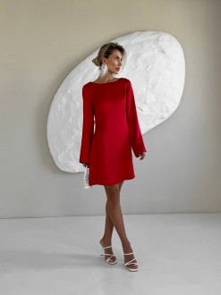 Жіноча сукня міні із сатину колір червоний р.44 459757