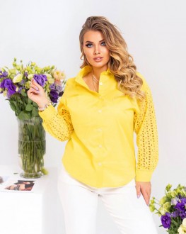 Жіноча сорочка з котону та прошви жовтого кольору р.58/60 380981