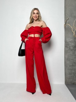 Жіночий  костюм топ і штани колір червоний р.L 435080