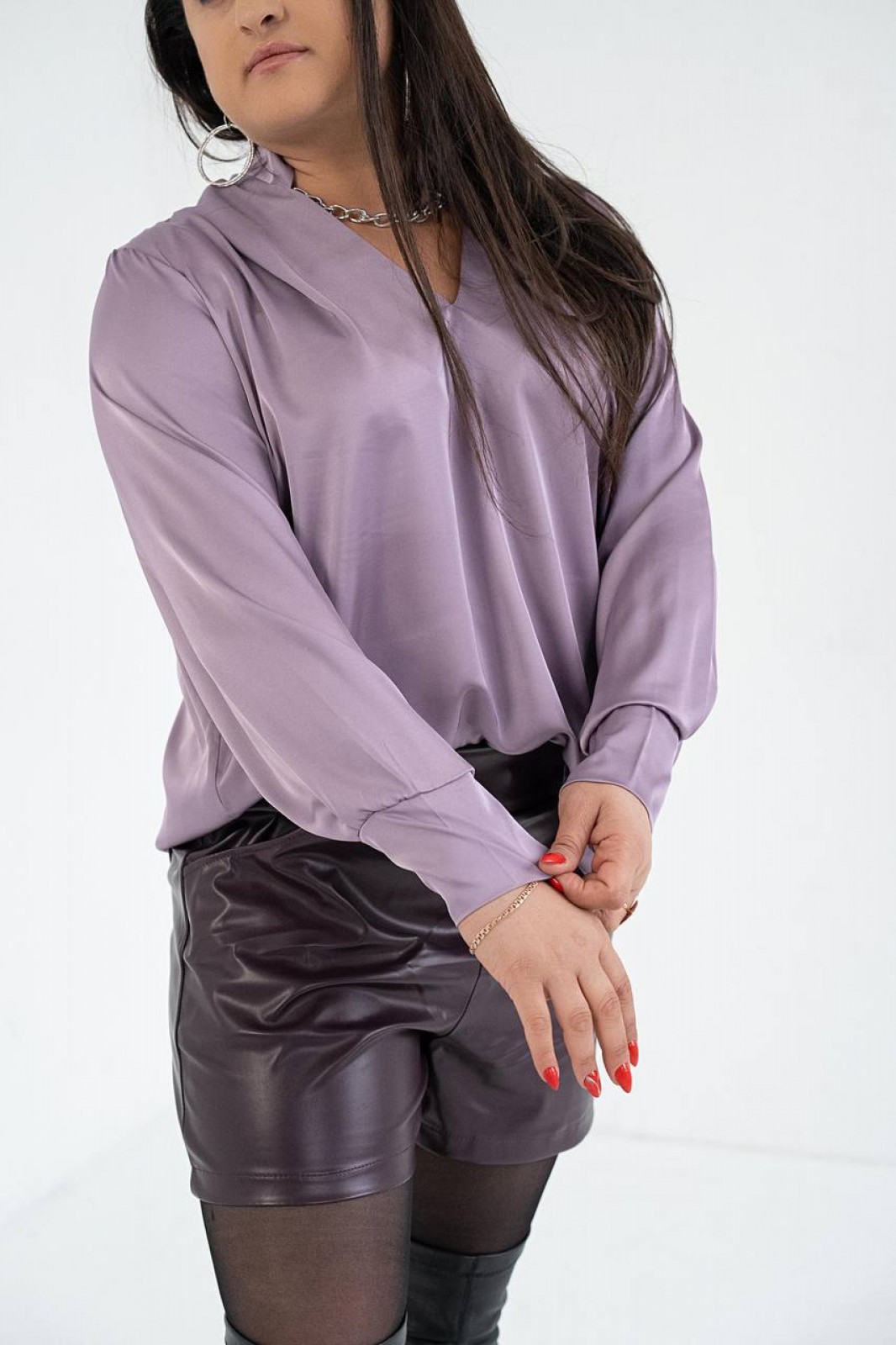 Жіноча сорочка із шовку армані колір лаванда р.44/48 445857