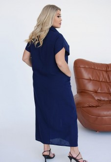 Жіноча сукня із льону колір синій р.58/60 459370