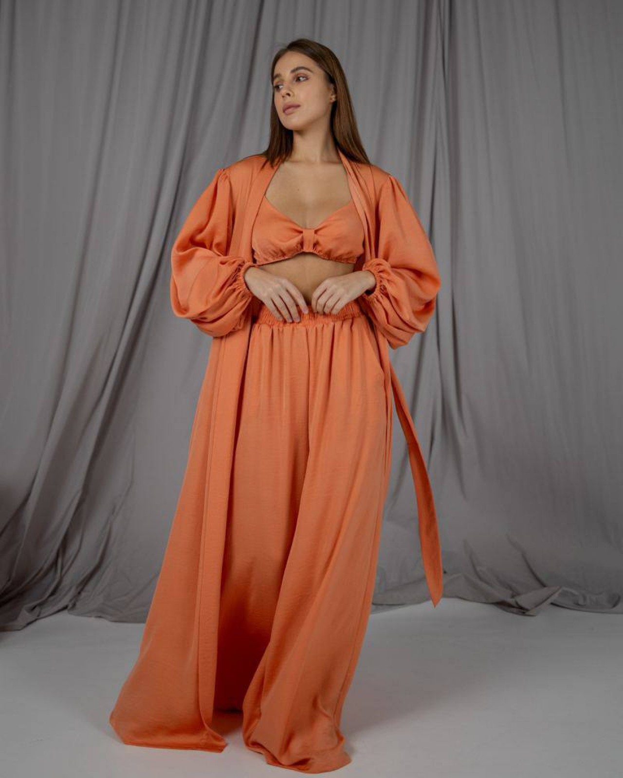 Жіночий піжамний костюм трійка колір помаранчевий р.S/M 448466