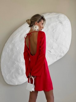 Жіноча сукня міні із сатину колір червоний р.46 459758
