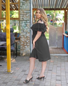 Жіноча літня сукня з подвійним рюшем чорного кольору 363240