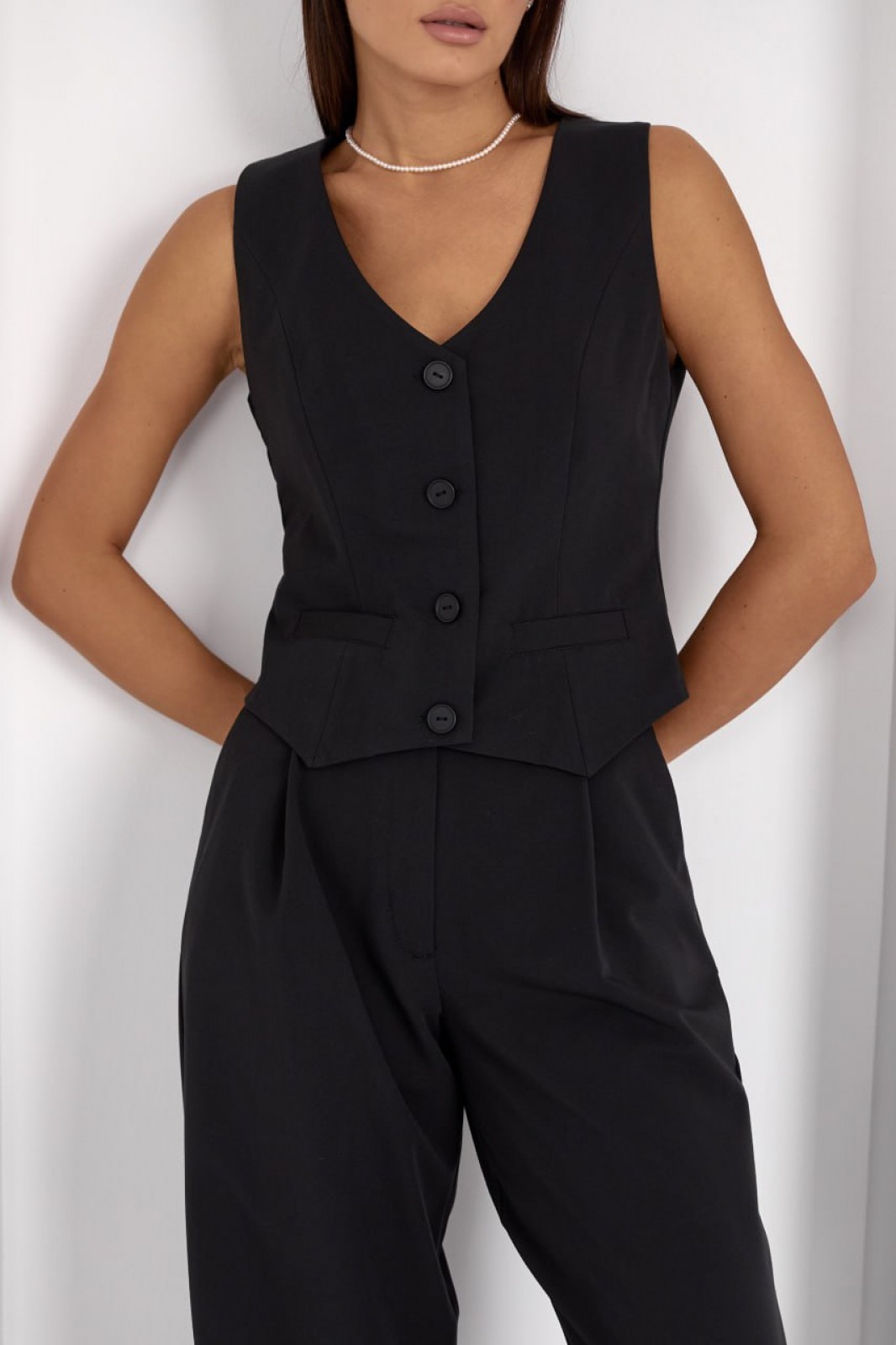 Жіночий костюм двійка жилетка і палаццо колір чорний р. XS 441428