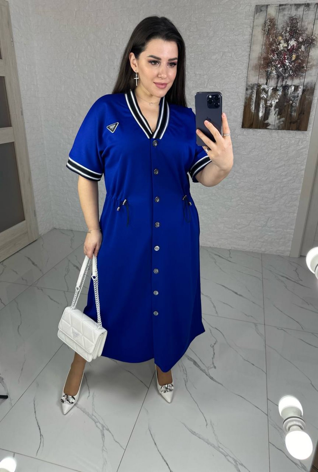 Жіноча сукня-халат вільного крою колір електрик р.62/64 452247
