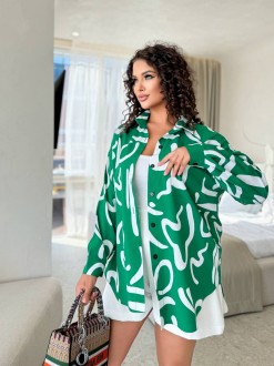 Жіноча сорочка із софту колір зелений р.50/52 460317