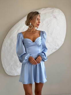 Жіноча сукня міні із сатину колір блакитний р.46 459712