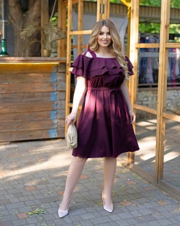 Жіноча літня сукня з подвійним рюшем кольору марсала р.42/44 363243