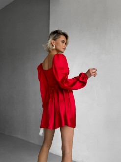 Жіноча сукня міні із сатину колір червоний р.46 459722