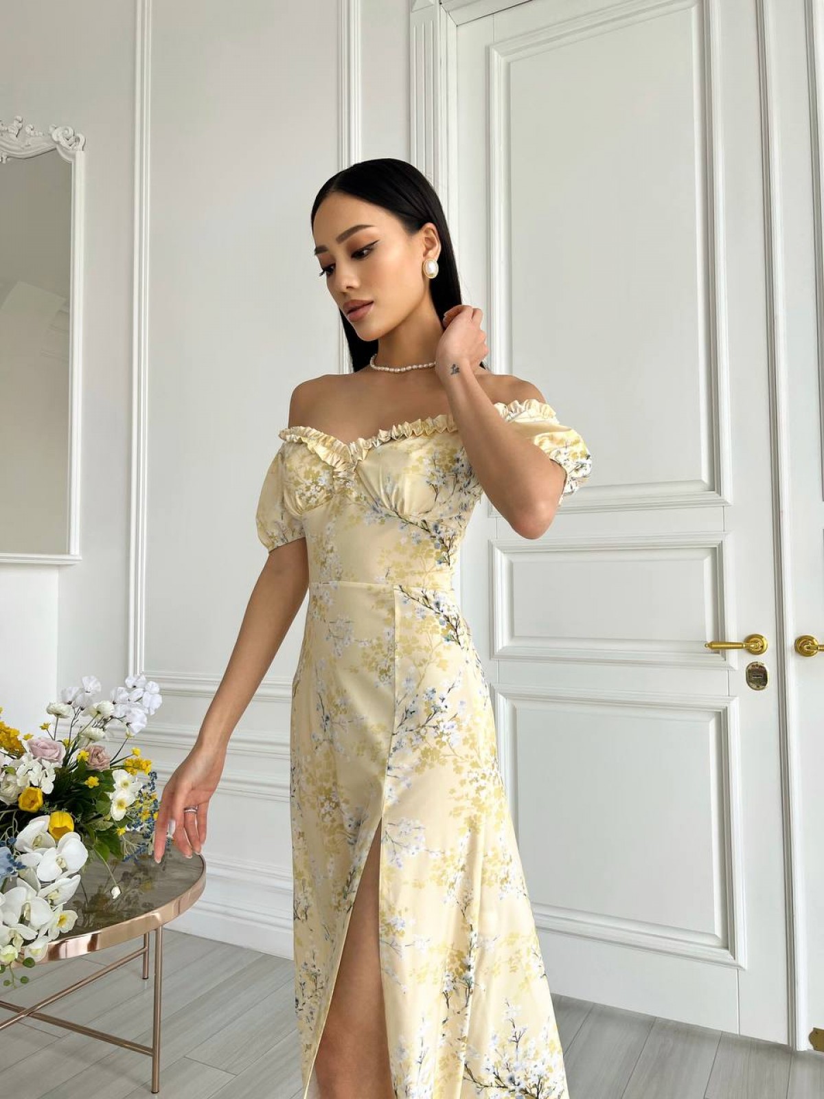 Жіноча літня сукня міді колір жовтий р.44 437216