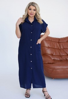 Жіноча сукня із льону колір синій р.58/60 459370