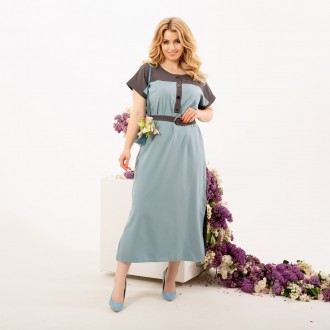 Жіноча сукня міді з поясом блакитного кольору р.48/50 363361