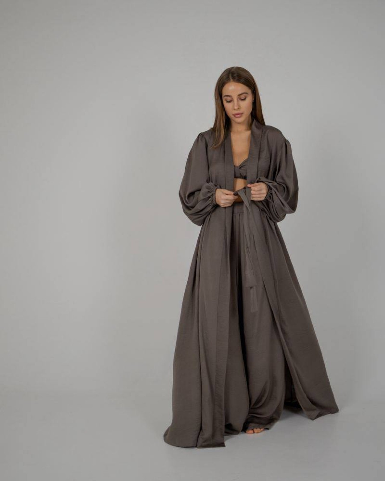 Жіночий піжамний костюм трійка колір хакі р.S/M 448470