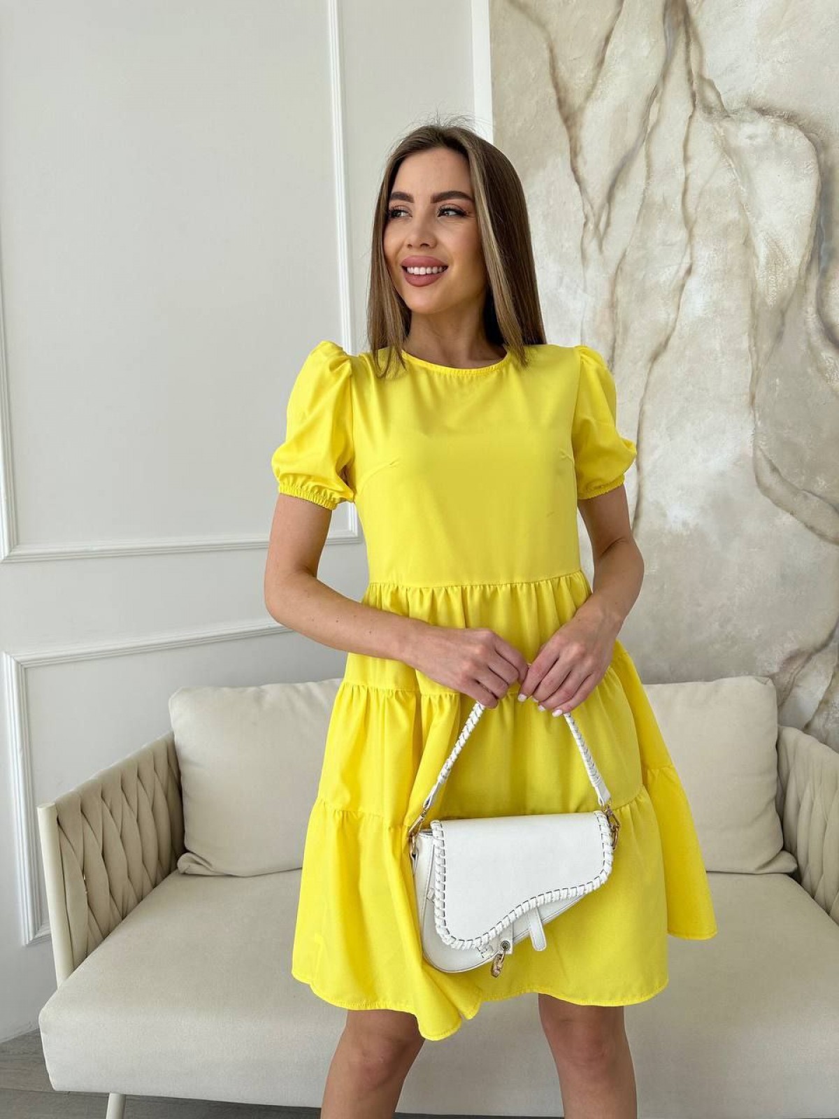 Жіноча коротка сукня із софту &quot;Classic&quot; колір жовтий р. 42/44 440228