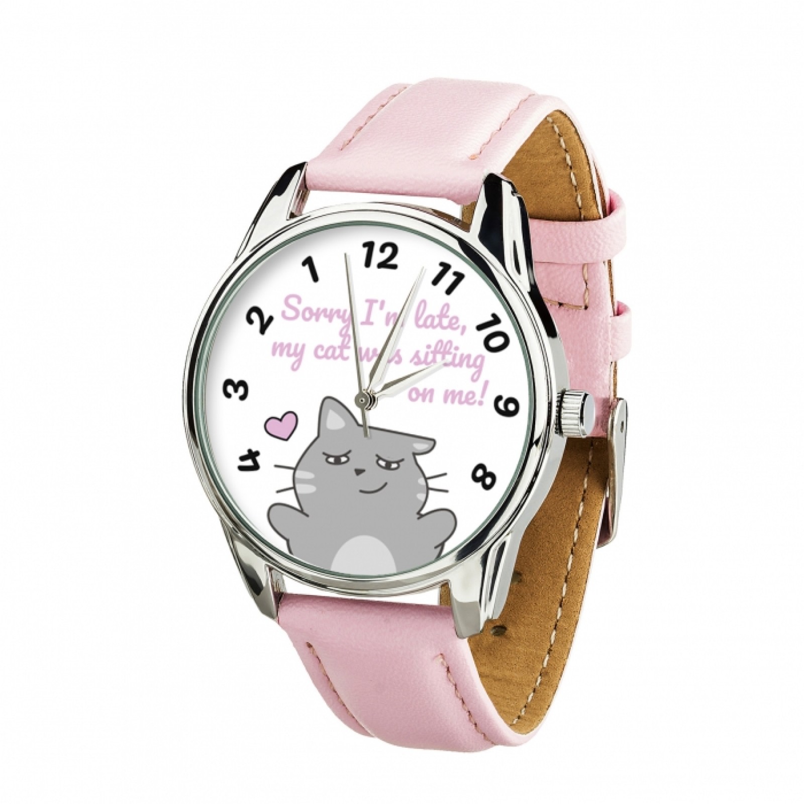 Годинник ZIZ зі зворотним ходом Котики не спізнюються, ремінець пудровий-рожевий, срібло і доп. ремінець 142934