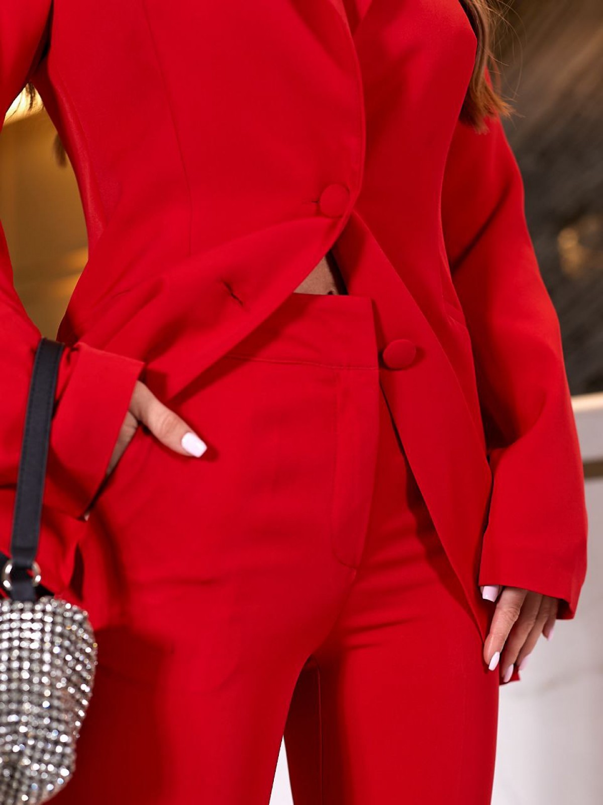 Жіночий брючний костюм колір червоний на підкладці р.3XL 439997