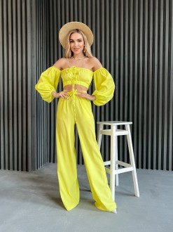 Жіночий  костюм топ і штани колір лимонний р.L 435086
