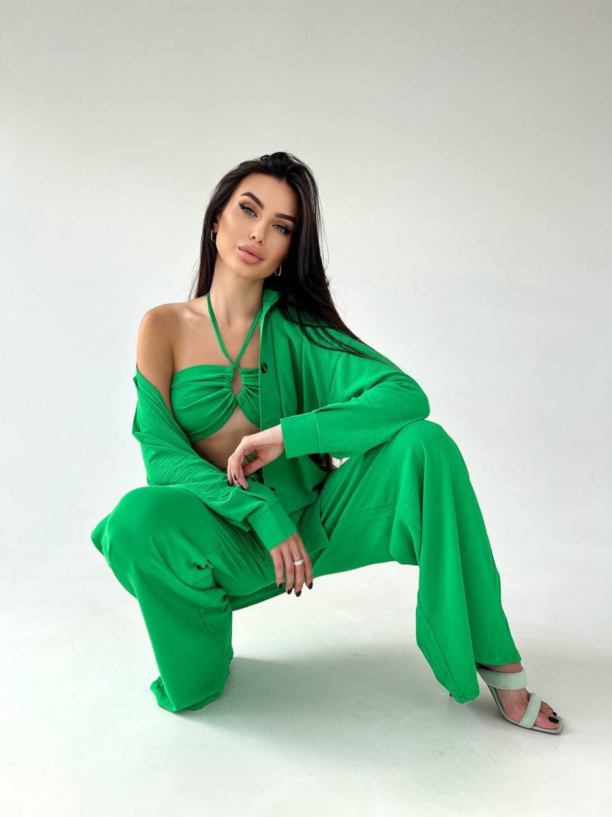 Жіночий костюм трійка колір зелений р.42/44 459811