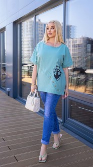 Жіноча блуза з льону колір бірюзовий р.50/52 460138