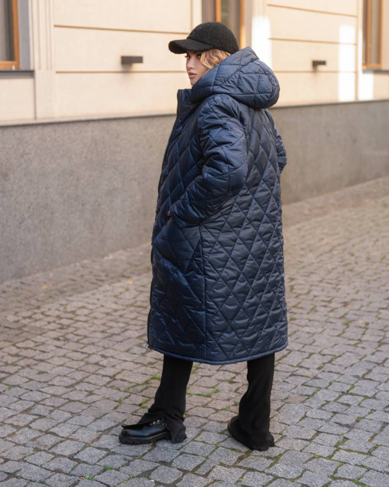 Жіноче зимове пальто синій ромб розмір 50/52 332782