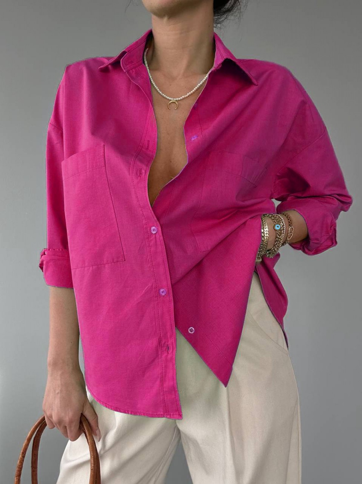 Жіноча базова сорочка з бавовни колір малина р.42/46 449323