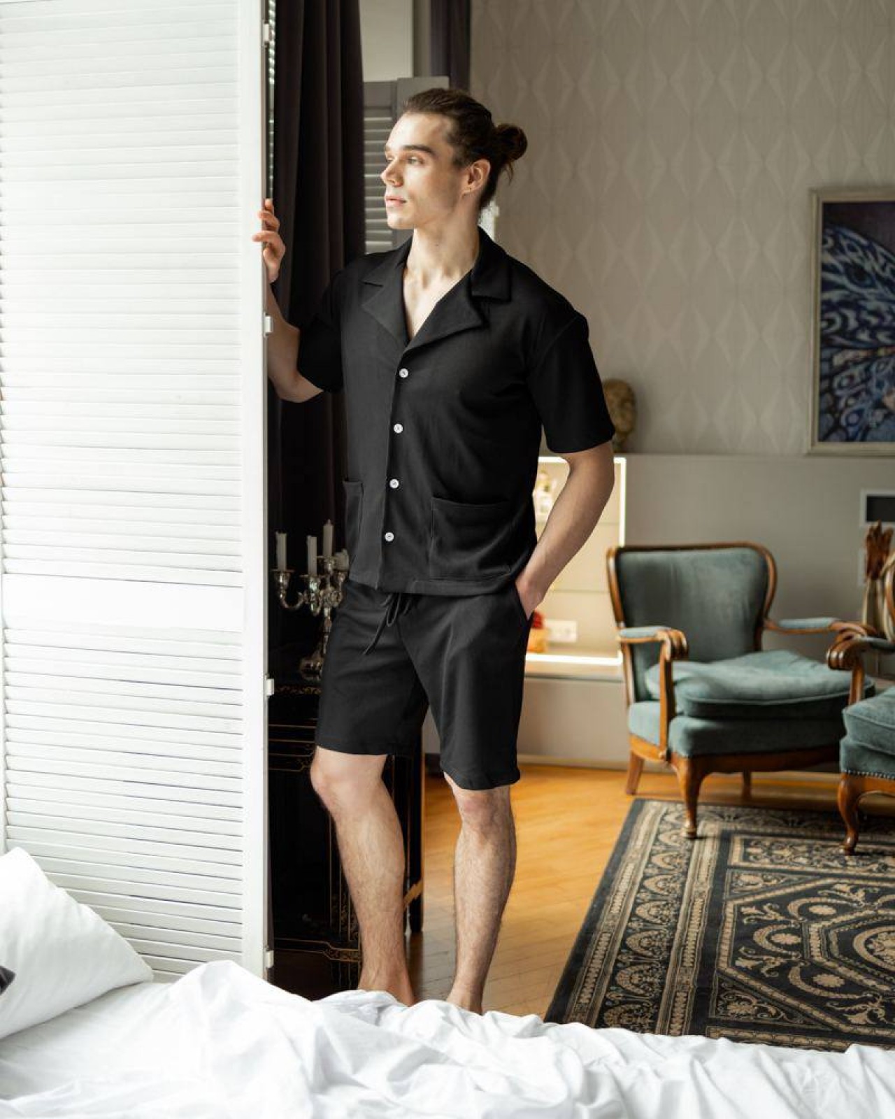 Чоловічий піжамний костюм колір чорний р.S 453359