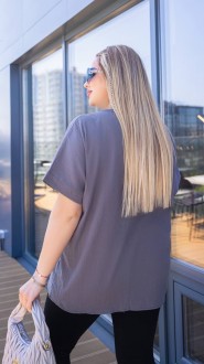 Жіноча блуза з льону колір графіт р.50/52 460144