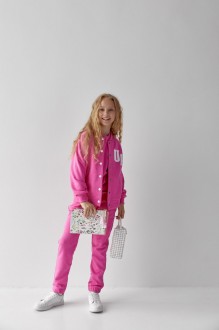 Дитячий костюм бомбер та джогери для дівчинки колір барбі р.146 441754