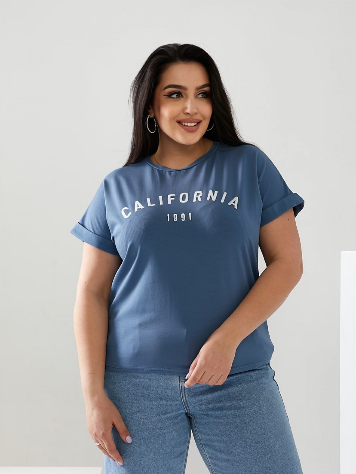 Жіноча футболка California колір джинсовий р.42/46 432424