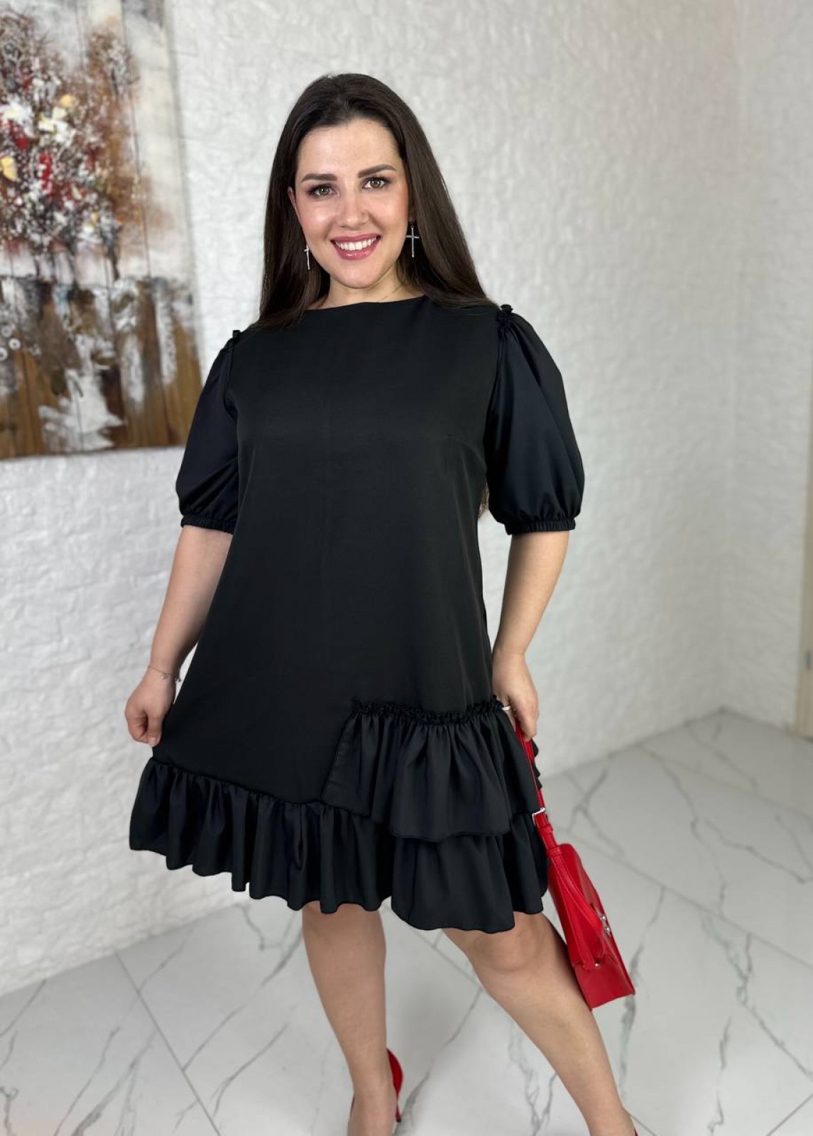 Жіноча сукня вільного крою колір чорний р.46/48 456350
