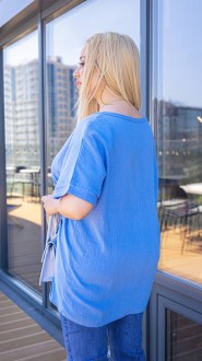 Жіноча блуза з льону колір блакитний р.50/52 460141