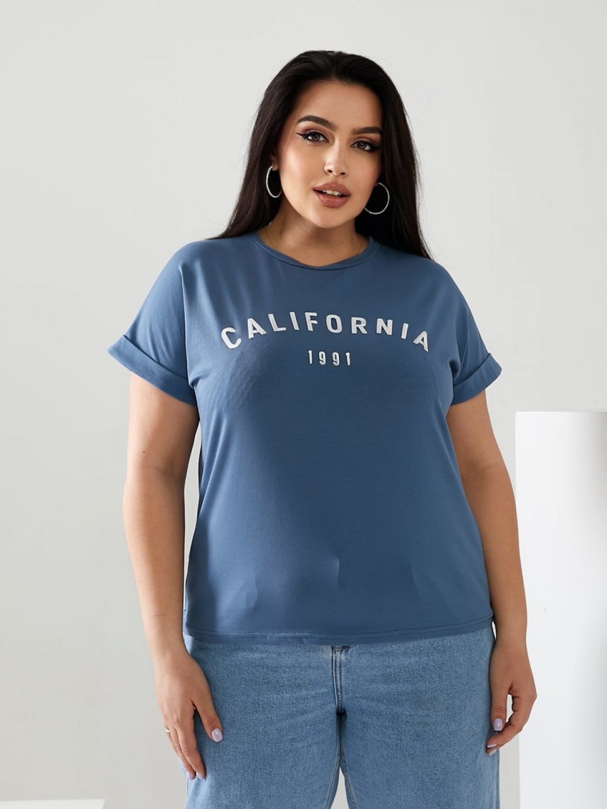 Жіноча футболка California колір джинсовий р.52/54 432448