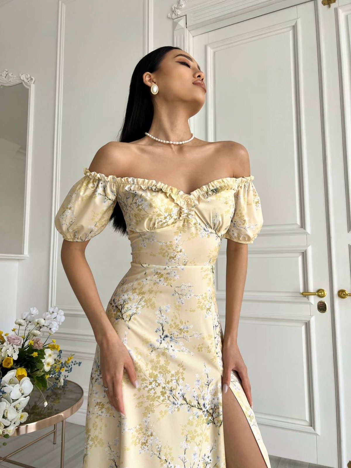 Жіноча літня сукня міді колір жовтий р.44 437216