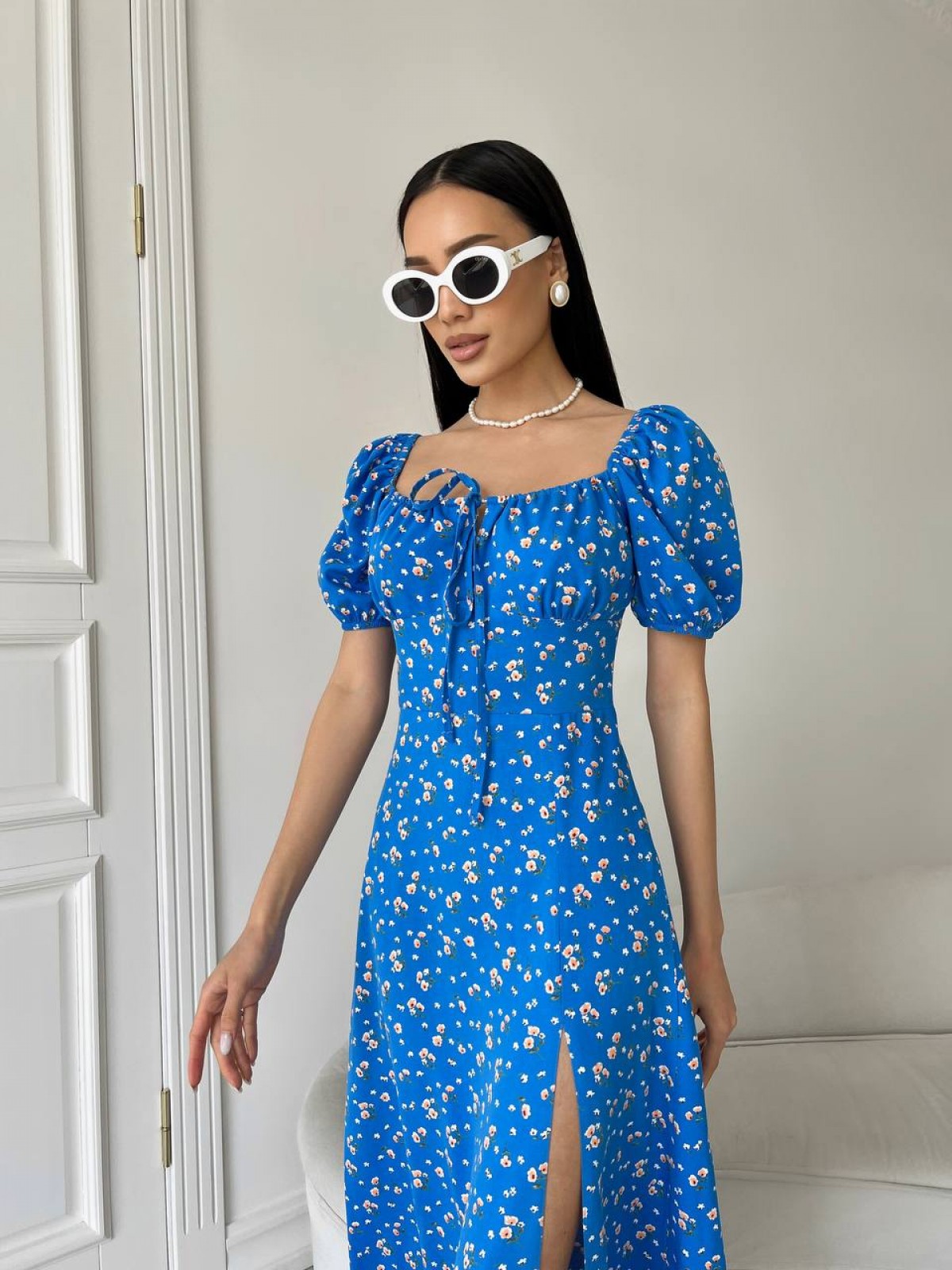 Жіноча літня сукня міді колір синій 437179