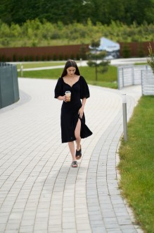 Жіноча сукня міді з мусліну колір чорний р.XS 460073
