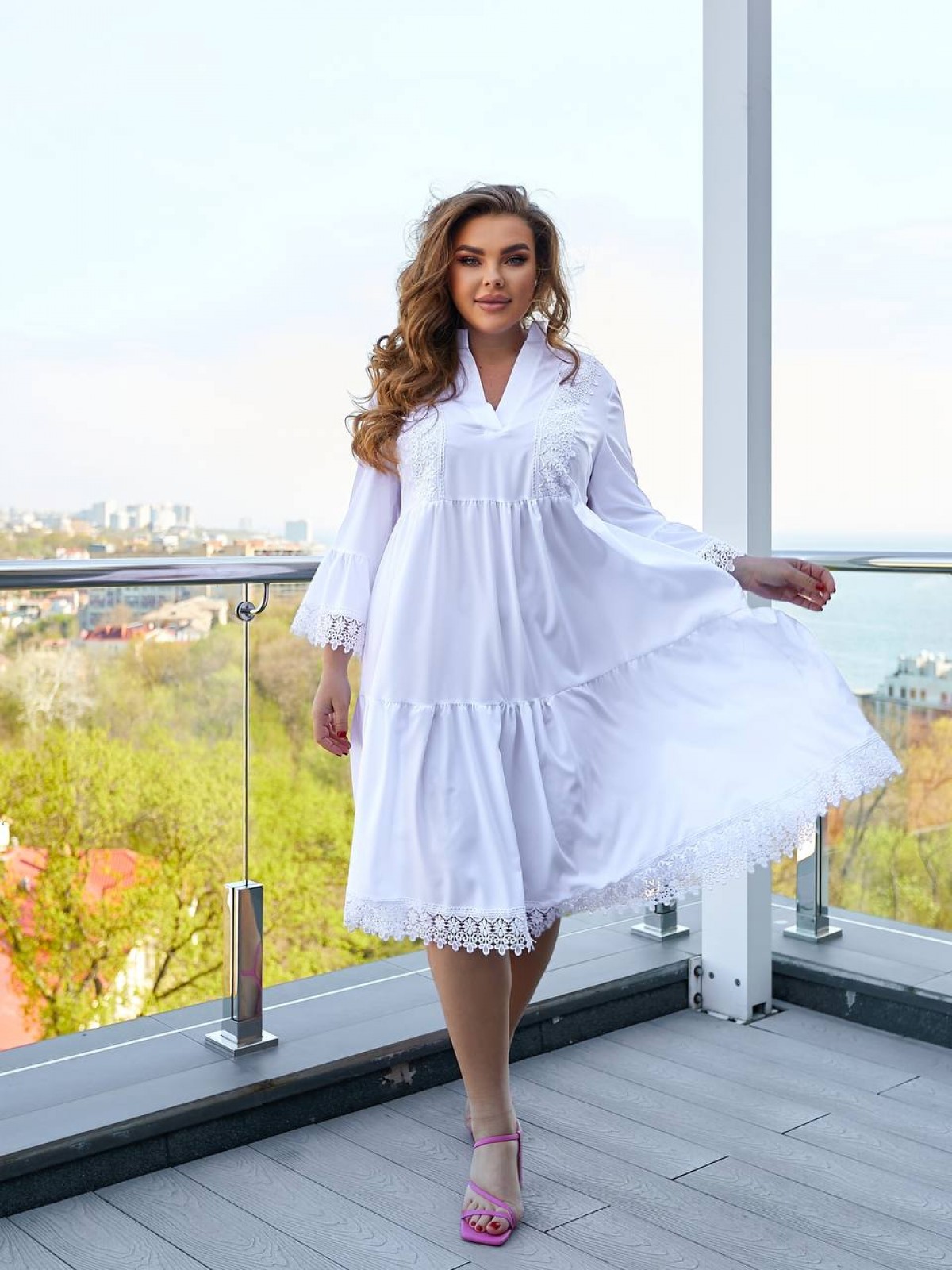 Жіноча сукня трапеція білого кольору р.50/52 310826