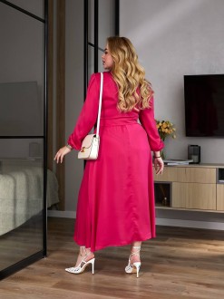 Жіноча сукня міді з шовку колір малина р.62/64 459436