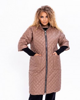 Жіноча куртка-пальто з плащової тканини колір капучино р.56 377551