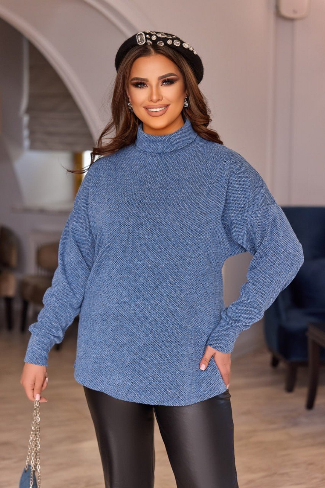 Жіночий светр із високим горлом колір джинс р.56/58 447546