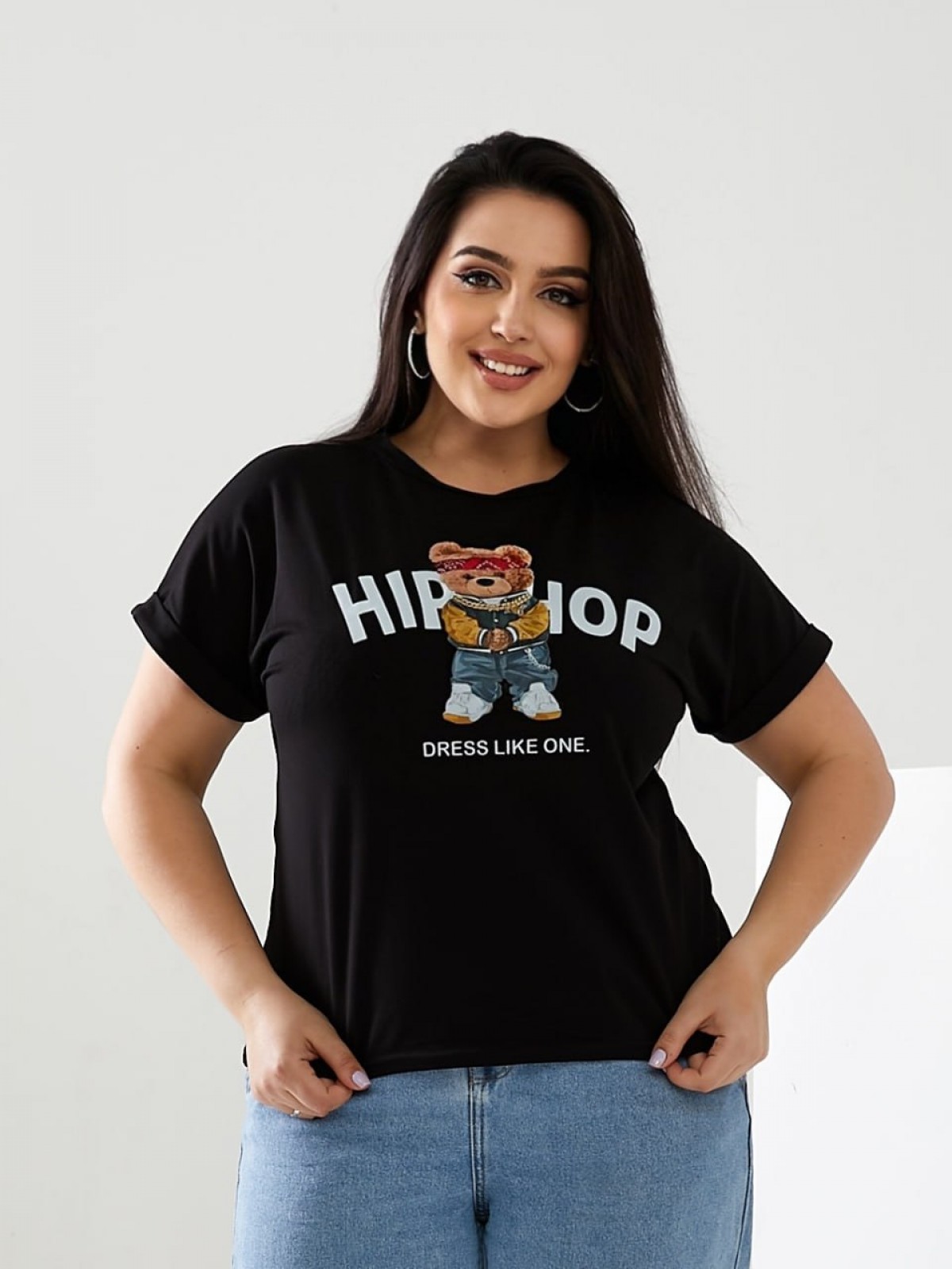 Жіноча футболка HIP-HOP колір чорний 433030