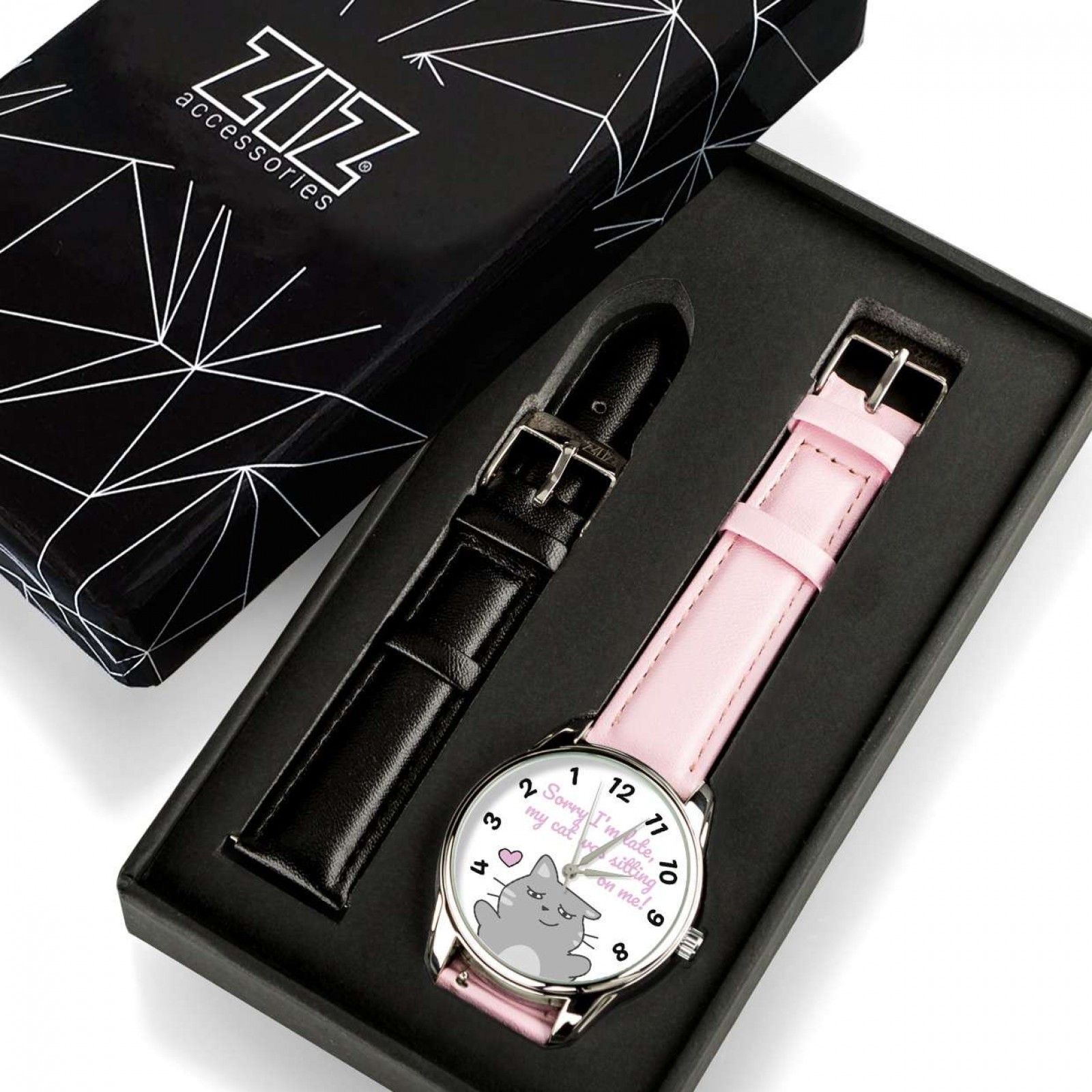 Годинник ZIZ зі зворотним ходом Котики не спізнюються, ремінець пудровий-рожевий, срібло і доп. ремінець 142934