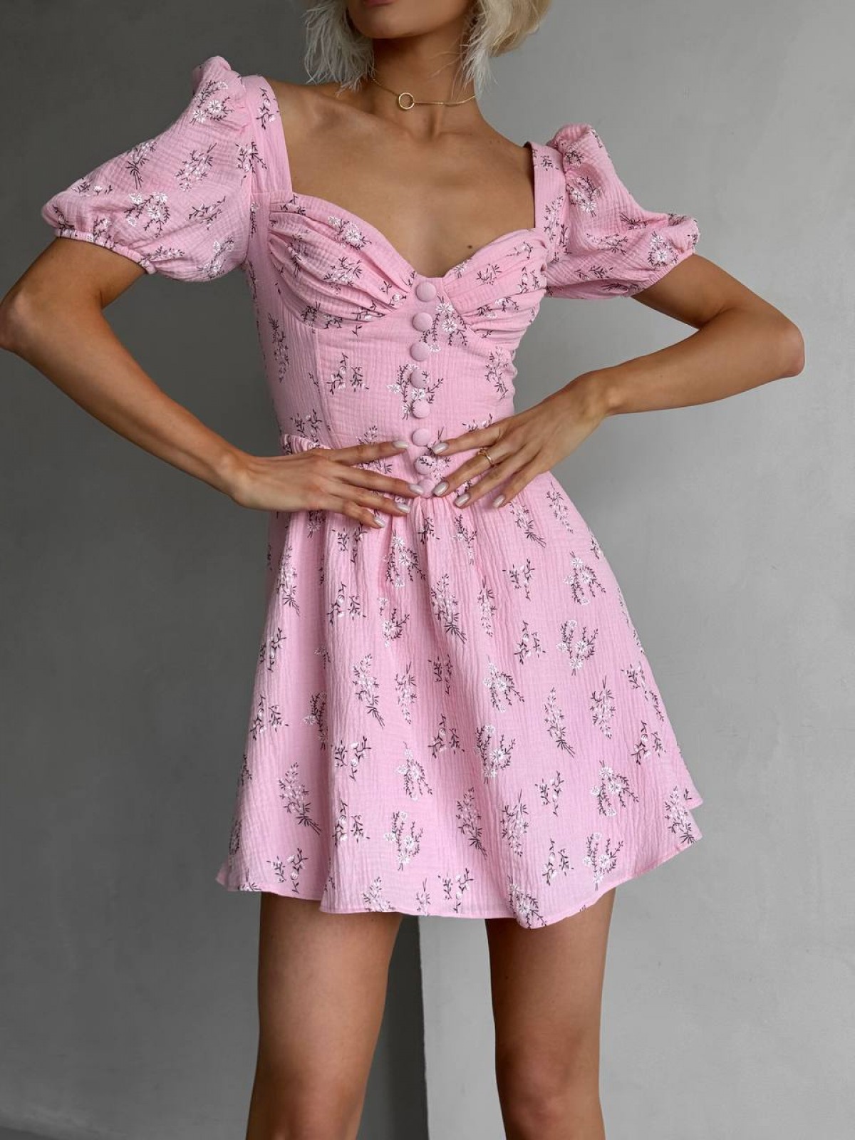 Жіноча сукня міні з мусліну колір рожевий р.44 459507