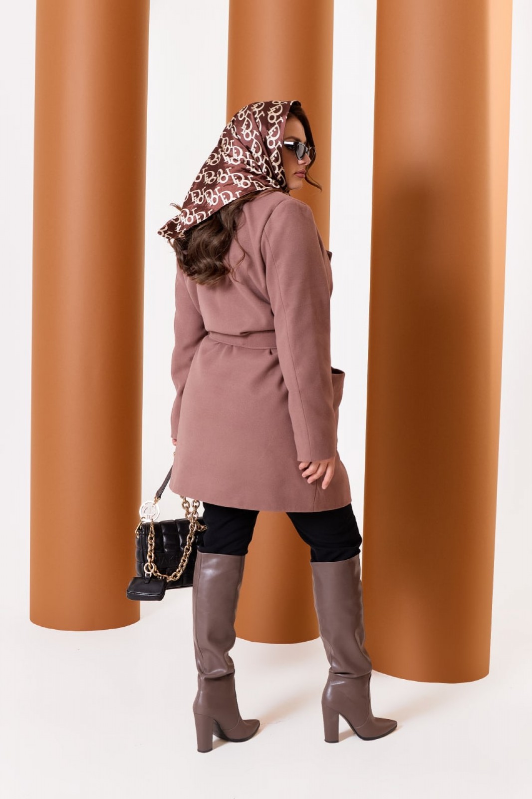 Жіноче пальто із кашеміру на підкладці з поясом капучіно р.52\54 376131